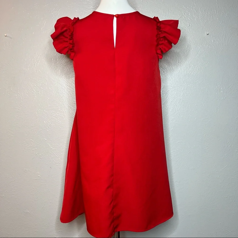 Red Babydoll Style Dress with Ruffle Cap Sleeves and Keyhole Back. Size Small - Picture 4 of 4